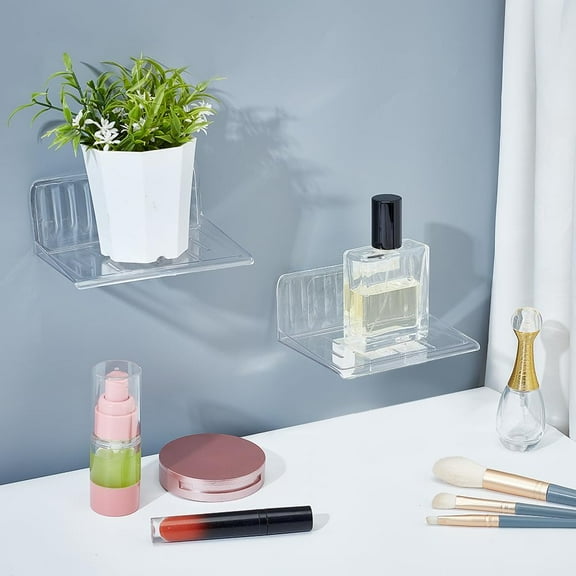 4 Pack Small Floating Shelves Acrylic Wall Shelf Adhesive Hanging Shelves Wall Mounted Invisible Shelf Display Ledges