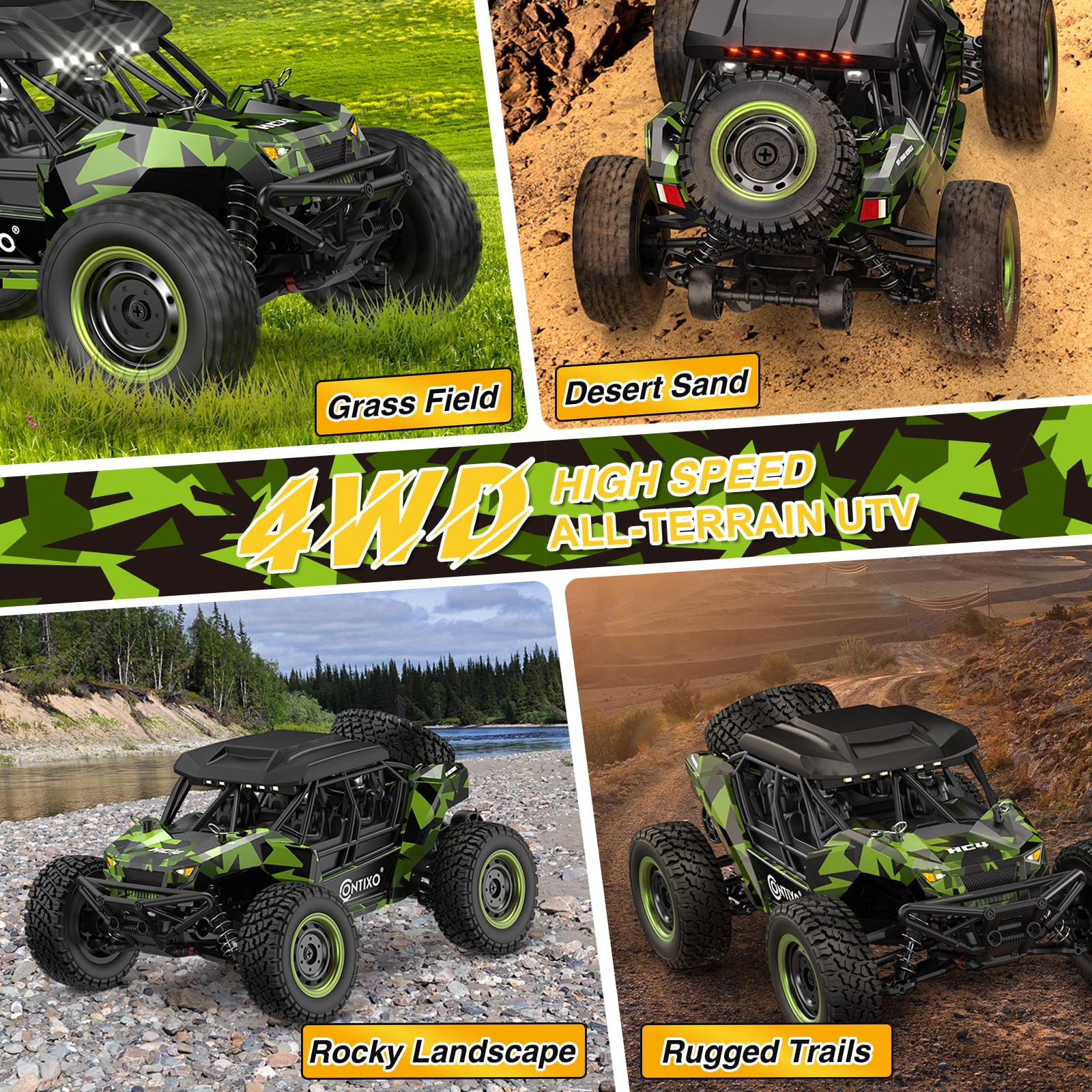 Contixo HC4 Off-Road UTV RC Car, 1:16 Scale Remote Control Cars with 4WD for Kids and Adults, Green