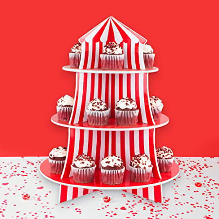 Birt... 3 Tier Cupcake Foam Stand with Circus Carnival Tent Design for Desserts 