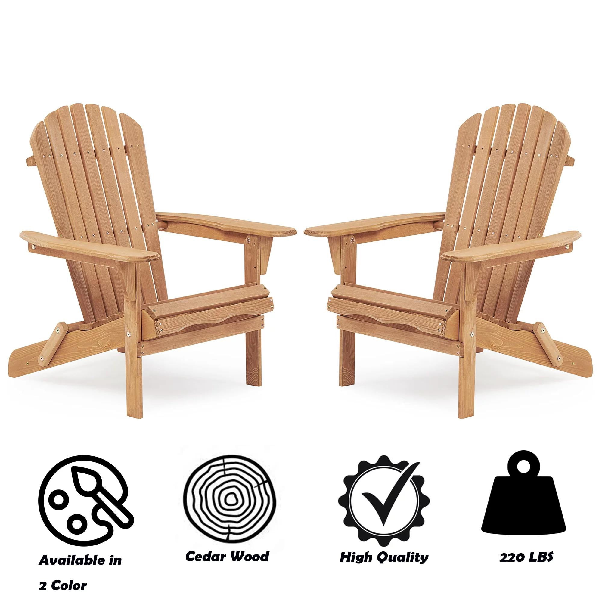 Gewnee Folding Wood Adirondack Chairs Set of 2, Outdoor Patio Chairs,Brown