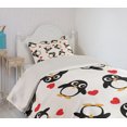 thumbnail image 2 of Ambesonne Penguin Quilted Coverlet 2 Pcs, Romance Heart Shape, Twin Size, Mustard White Black, 2 of 5