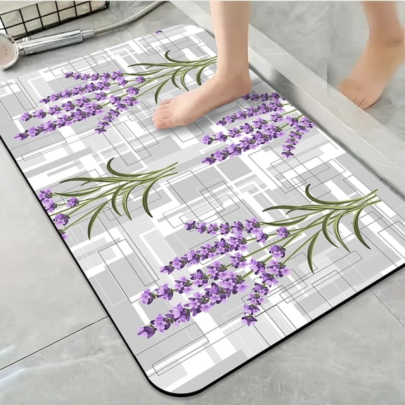 1pc Modern Lavender Geometric Bathroom Rug Bathroom Decor and Accessories- Durable,Anti Slip,And Quick Drying,Suitable For Indoor/outdoor Use - Perfect For Bathrooms,Bedrooms,Kitchens