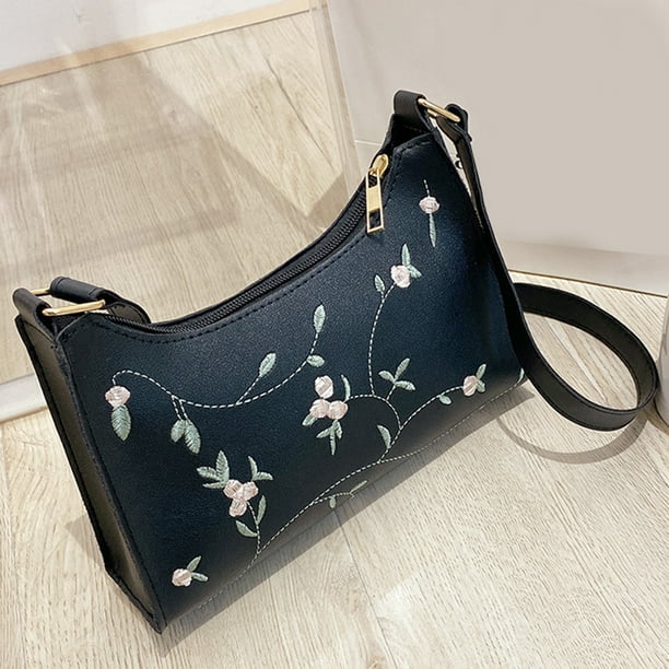Bolso de mano para mujer con costuras florales de encaje 2023, bolso de mano de cuero PU para mujer (negro) Sywqhk Para Estrenar