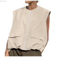 thumbnail image 6 of DuoJiaJ Womens Sleeveless Jacket, Crew Neck with Pocket Open Front Zip Yellow XXL, 6 of 6