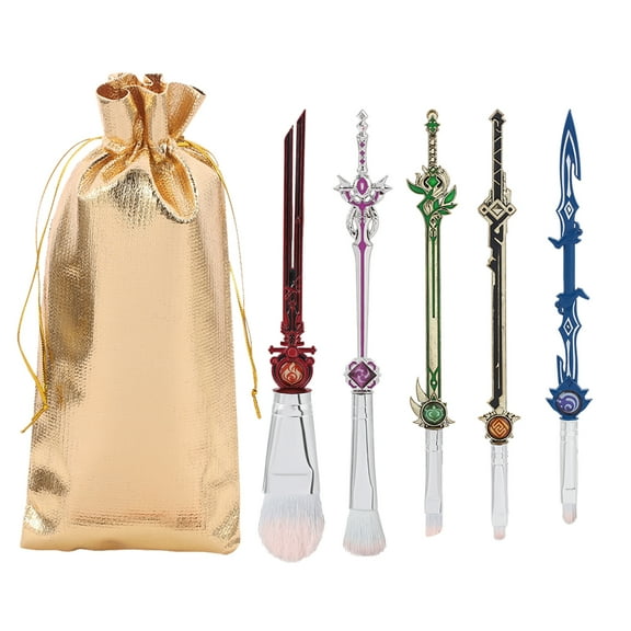 Genshin Impact Figure Makeup Brushes Set - 5Pcs Creative Hot Game Cosmetic Brushes Set, Premium Synthetic Foundation Eyeshades Brushes Gift for Fans