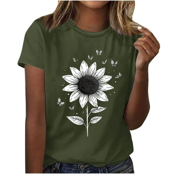 Njagoc3 Womens Chic Pink Sunflower T-Shirt Feminine Abstract Design Soft Cotton S, M, L, XL, XXL, XXXL