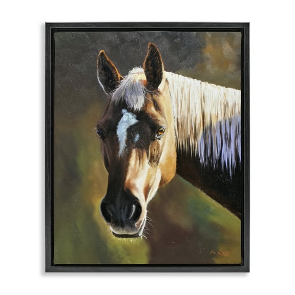 Stupell Industries Brown Horse Portrait Animals Painting Black Floater Framed Canvas Art Print Wall Art, 17 x 21