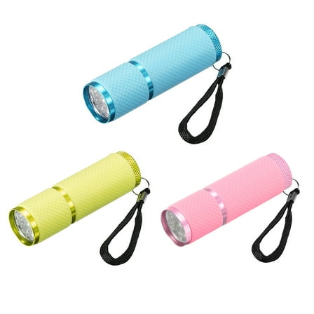 Uxcell 9 LED Glow in Dark Flashlights, 3 Pcs Mini Flashlight Rubber Coated Flashlight with Strap (Blue, Pink, Yellow)