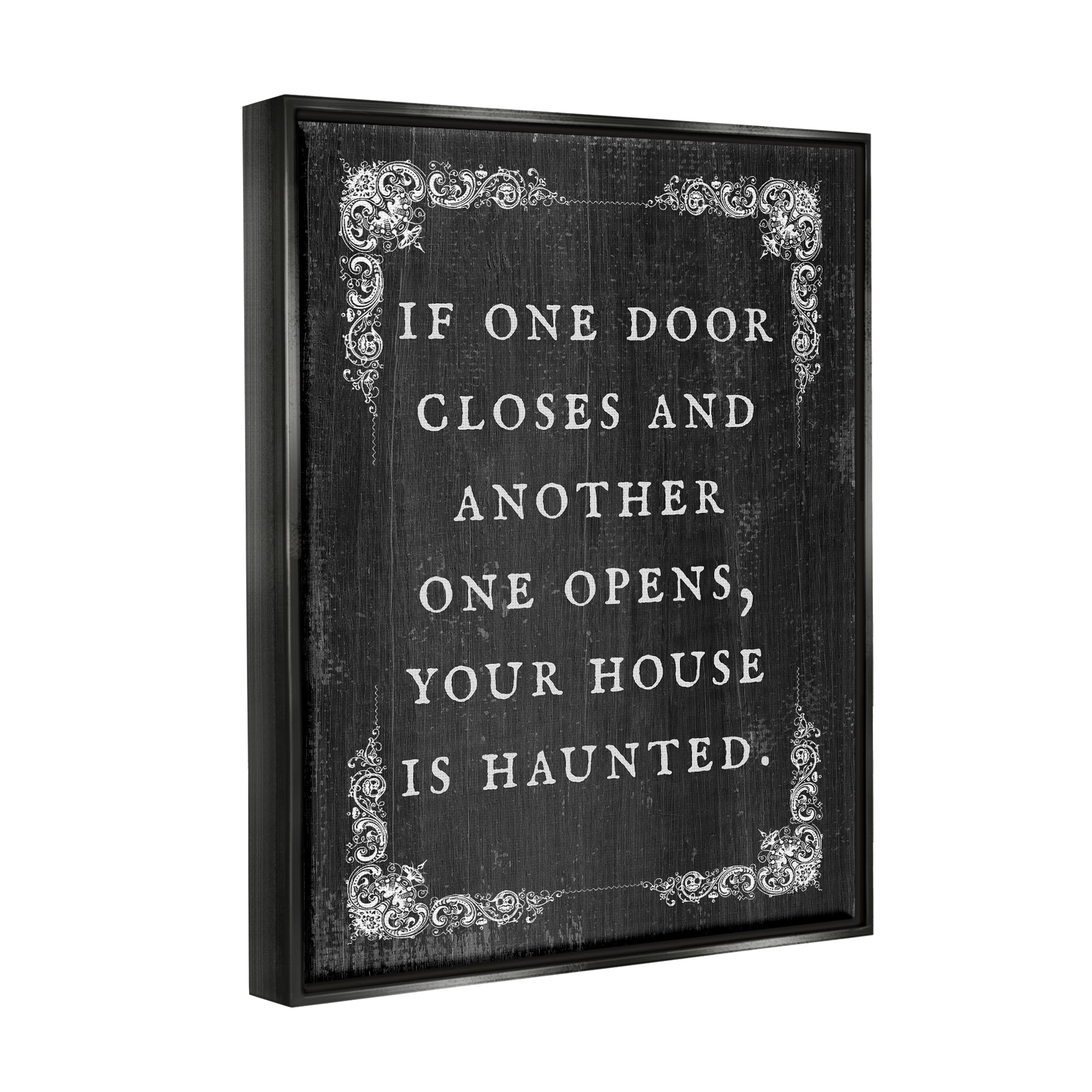 Stupell Industries Funny Haunted House Phrase Holiday Painting Black Floater Framed Art Print Wall Art, 17 x 21