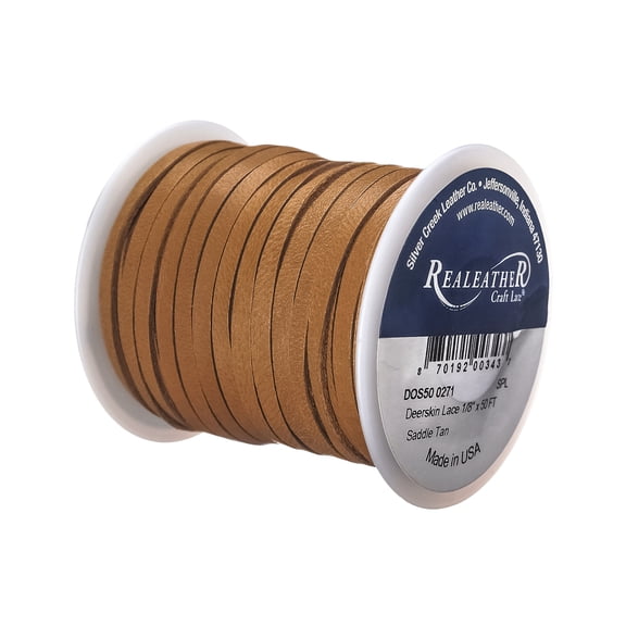 Realeather(R) Crafts Deerskin Lace 1/8"X50' Spool-Saddle Tan