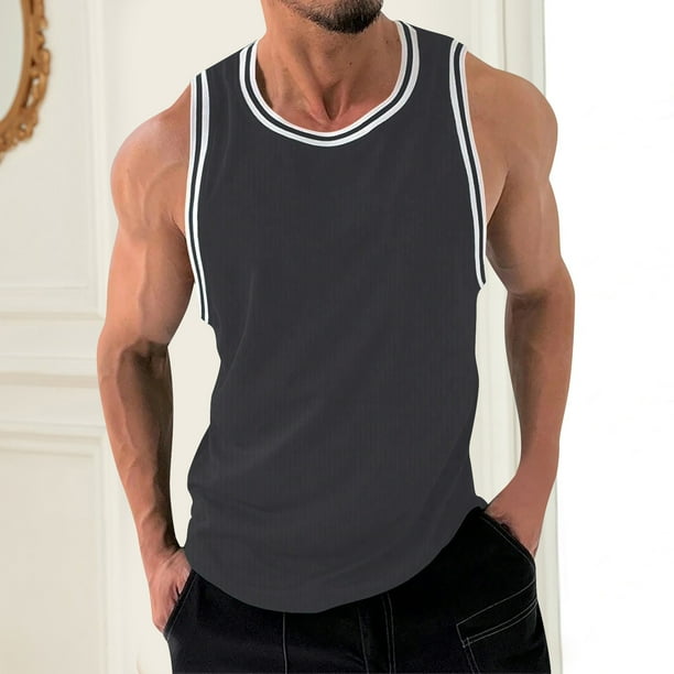 pstuiky Camisetas sin mangas, Camiseta de cuello redondo sin mangas de malla de color liso para hombre Tops elegantes para mujer xl