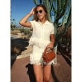 thumbnail image 2 of Women'S Open Knit Short Sleeve Top with Fringe Milky M, 2 of 5