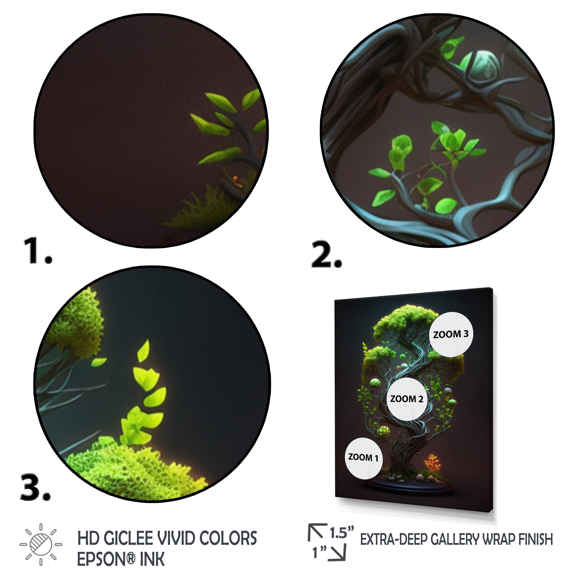 Designart Neon Bonsai Swirl Tree V Canvas Wall Art