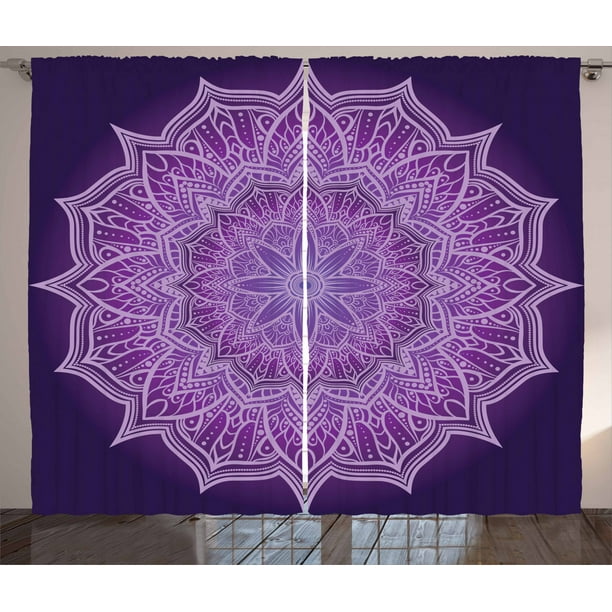 Purple Mandala Curtains 2 Panels Set, Hand-Drawn Doodle Lace Mandala ...