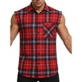 thumbnail image 5 of Bxsruta Men's Sleeveless Plaid Button Down Shirt Casual Frayed Edge Lapel Tank Top for Daily Wear, 5 of 8