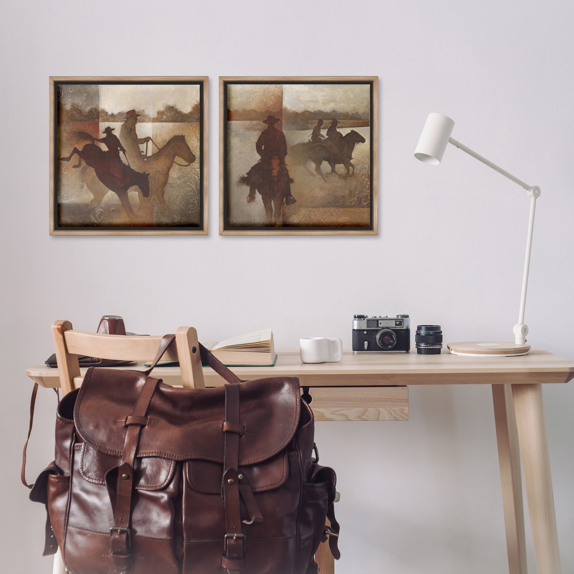 Stupell Industries Rodeo Cowboy Silhouette Animals & Insects Painting Brown Floater Framed Canvas Art Print Wall Art, 18 x 18, Set of 2
