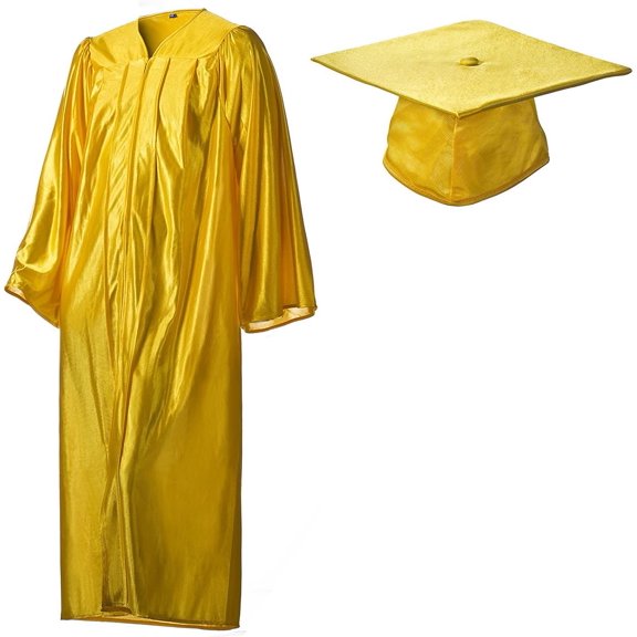 Shiny Gold Academic Graduation Cap and Gown Set in Size (36 (4'2"-4'5")) - Unisex - for all Highschool and College Graduates