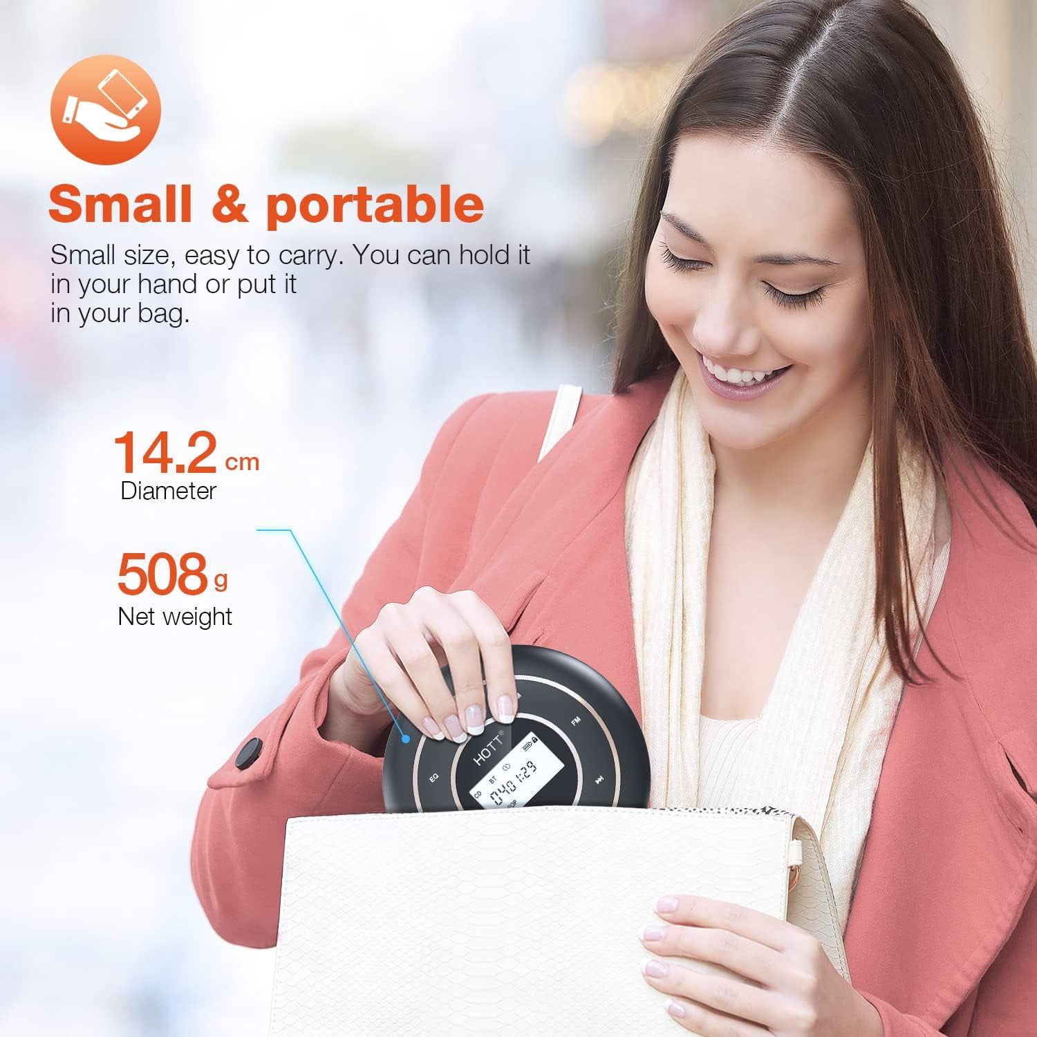 C105 Portable CD Player FM Transmitter Rechargeable Compact CD Player with Touch Buttons Backlit Display Black