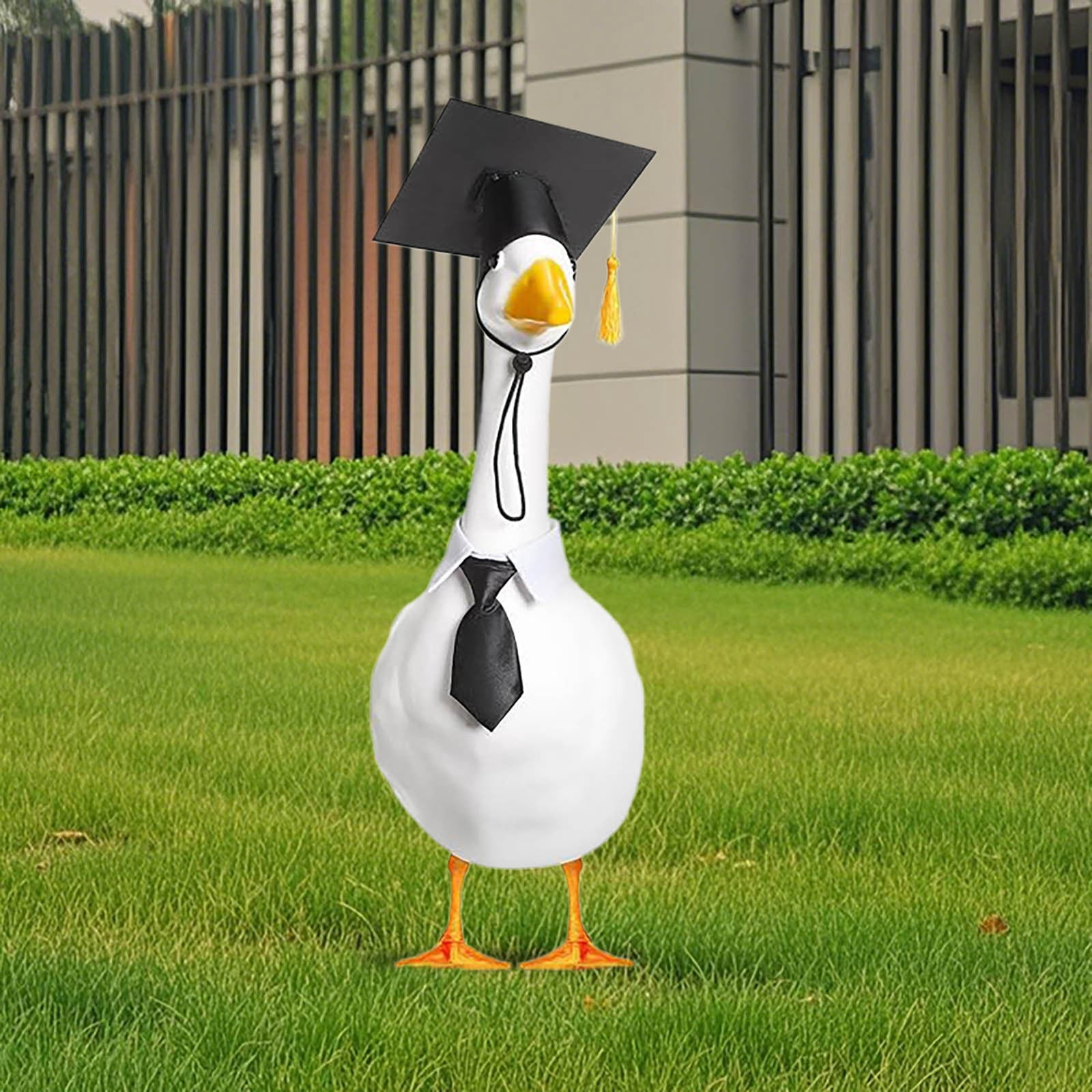 Seyotauo Graduation Season Bachelor's Hat Big White Gooses Festival Set Decoration Sculpture Decoration for Outdoor Yard Porch Garden Graduation Party Holiday Festive Theme