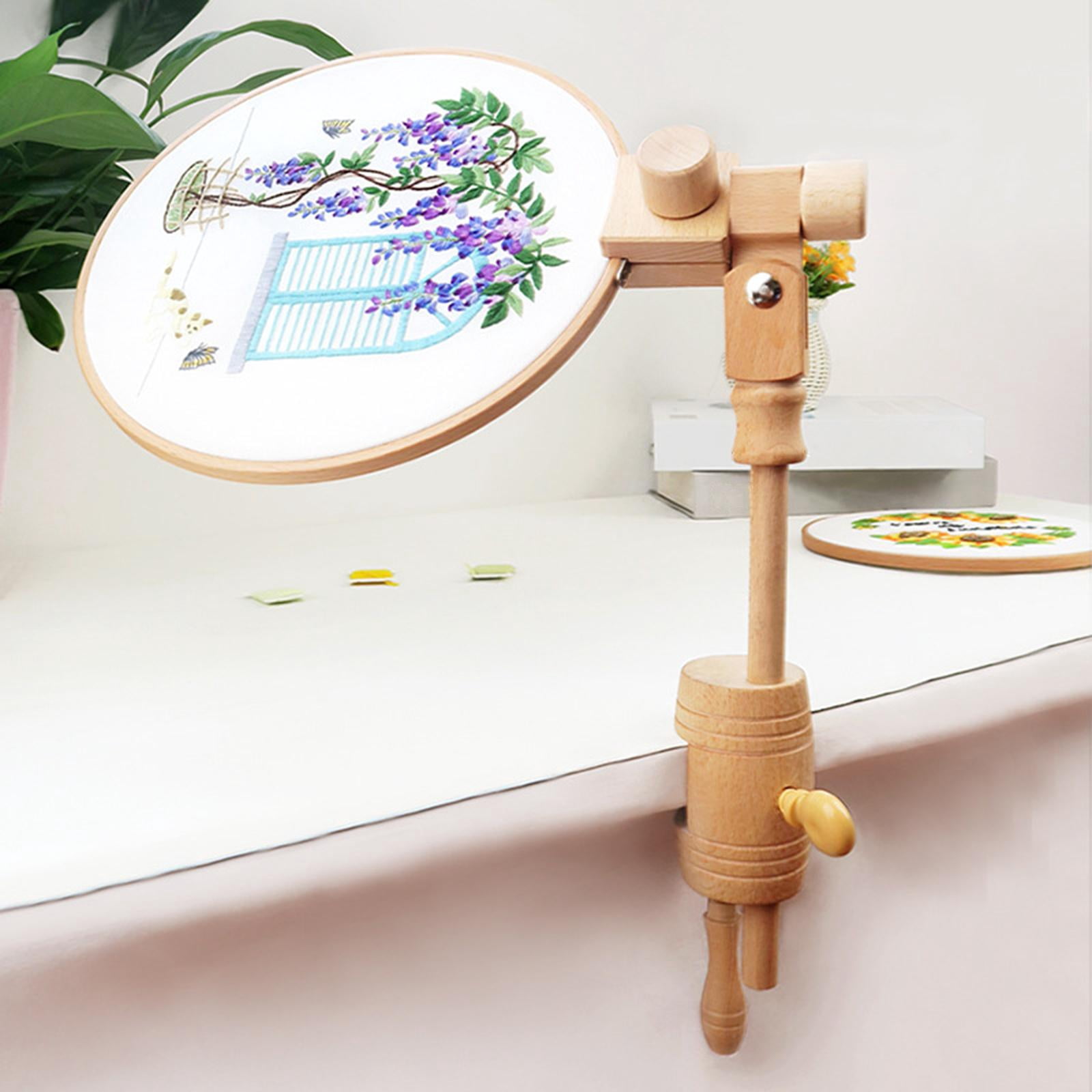 Adjustable Embroidery Hoop Holder with Clamp, Wooden Stitch Stand, Rotated Embroidery Hoop Holder Stand for Embroidery, Needlepoint Craft