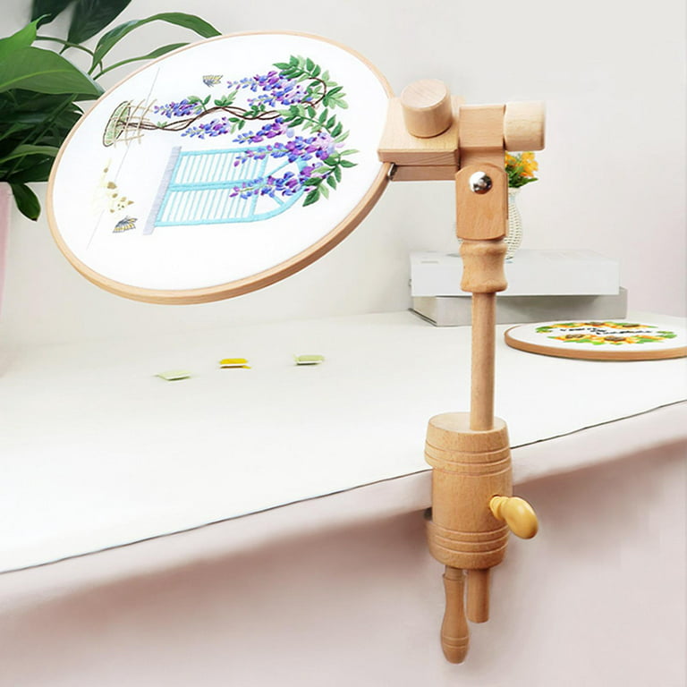 Adjustable Embroidery Hoop Holder with Clamp, Wooden Stitch Stand