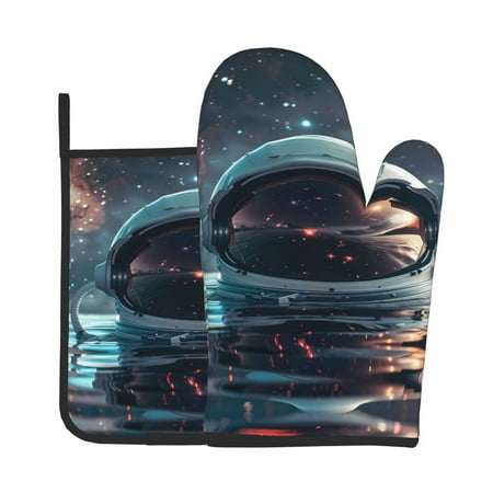 

Lukts Astronaut Helmet Reflections Print Kitchen Heat-Resistant Gloves and Spacers 2pcs Set Suitable for Baking and Cooking