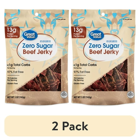 (2 pack) Great Value Zero Sugar Original Beef Jerky, 5 oz