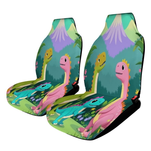 Dino Friends in Jungle Car Seat Covers Car Accessories Pack of 2 Universal Front Seat Protective Cover