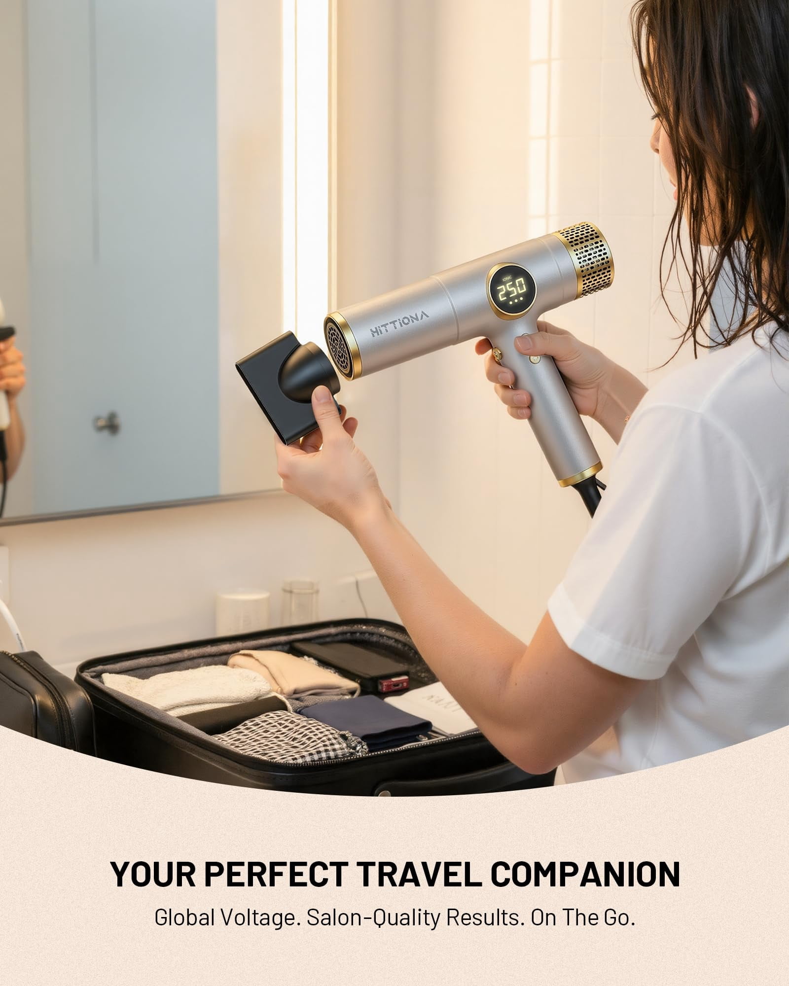 Dual Voltage Travel Hair Dryer Ionic Technology Rapid Drying Diffuser Attachment Lightweight Low Noise 360 Swivel Cord For All Hair Types