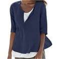 thumbnail image 3 of DDAPJ pyju Womens Cotton Linen Blouse Short Sleeve V Neck Gauze Tunic Shirts Oversized Casual Summer T Shirts Loose Flowy Beach Tops Dark Blue XXXXL, 3 of 6