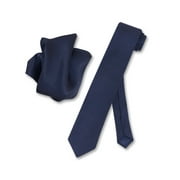 Biagio 100% Silk Skinny NeckTie Solid Navy Blue Mens 2.5" Neck Tie Handkerchief