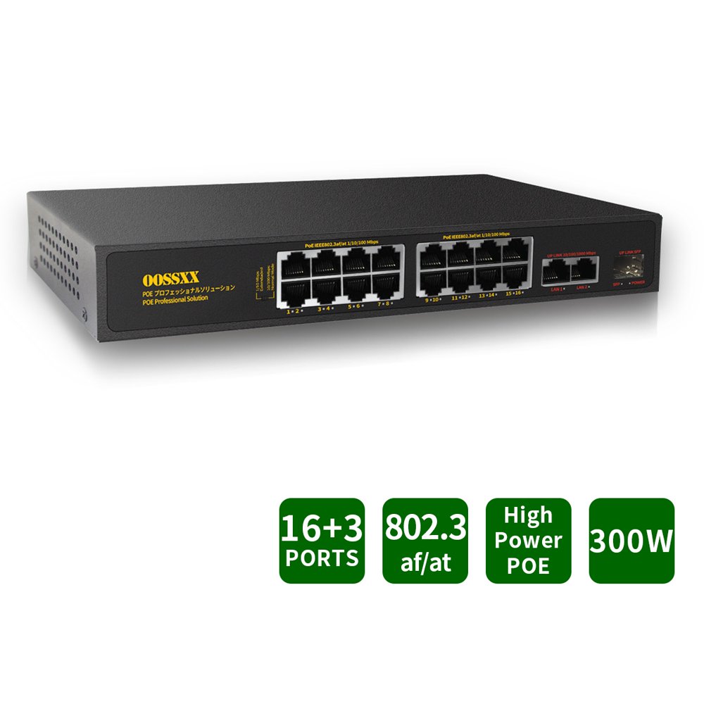 16 Port POE Switch, Unmanaged Outdoor Computer Network Passthrough Powered Router, Networking 16 Port POE Switch, Unmanaged Outdoor Computer Network Passthrough Powered Router, Networking