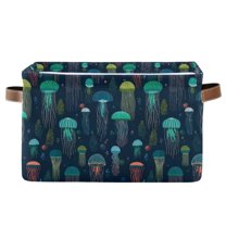 Yayeee Canvas Storage Basket with Handles for Shelves Fabric Bins Closet Organizer, Green Jellyfish Pattern