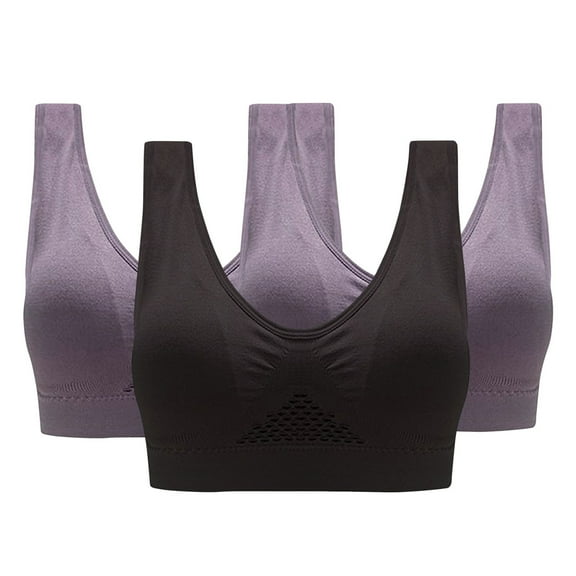 SEMPAI 3PC Sports Bras for Women Plus Size,Sports Bra,Breathable,Push-Up Elder Running Yoga Full Coverage Wireless Bras Lace Bra Clearance