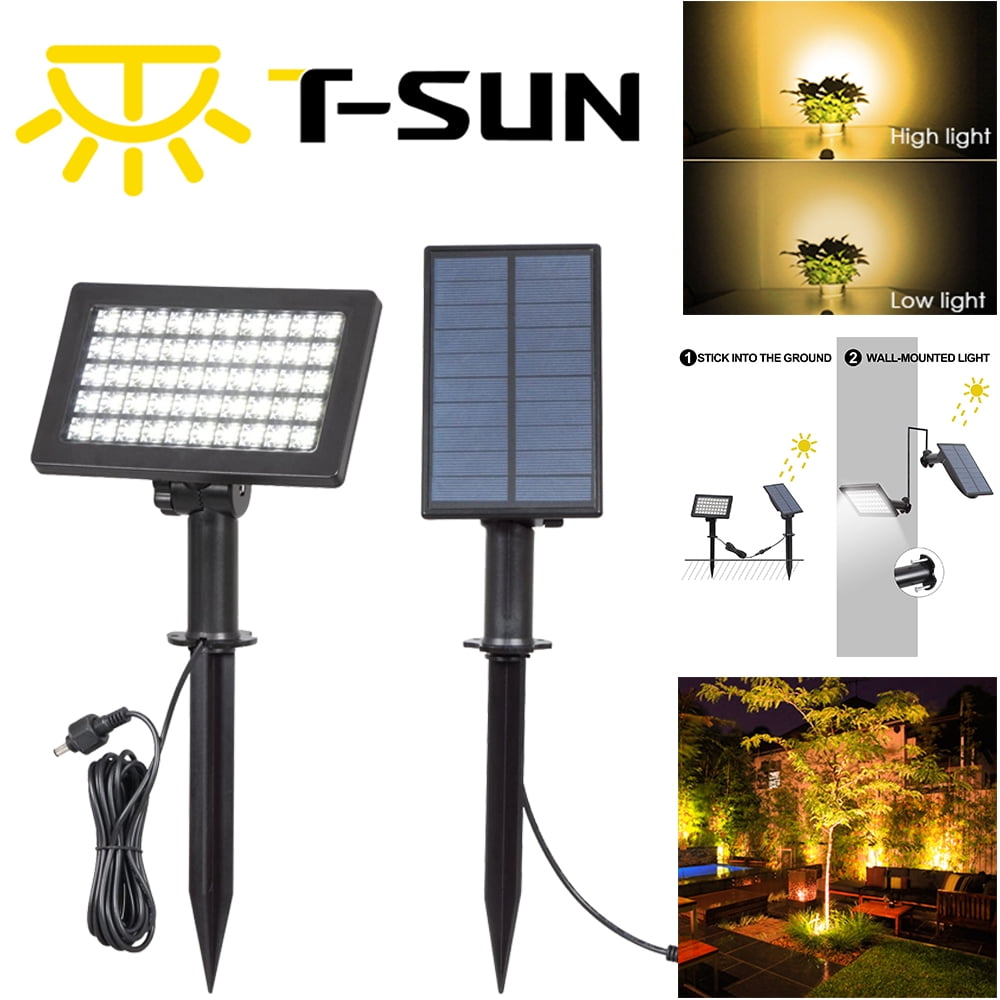 Solar Power 54LED Spot Lights Spotlights With Separate Pane 3.5m Cable Outdoor Garden Landscape Walkway Wall Flood Lamp Waterproof IP65(Warm White)