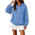 thumbnail image 2 of Stralyhd Full Zip Up Hoodies for Women 2026 Fall Winter Long Sleeve Jacket with Pockets Drawstring Casual Sweatshirt Hooded Outfits Travel Sweatshirt Sky Blue L, 2 of 5