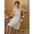 thumbnail image 4 of Defitshape Women's Cotton Sleeveless Nightgown Short Cami Sleep Dress Princess Chemise Comfy Bow Scalloped Ruffle Nightie Soft Lace Summer Sleepwear White Small, 4 of 5
