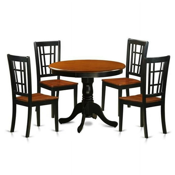 Dining Table with 4 Wood Chairs, Black & Cherry - 5 Piece