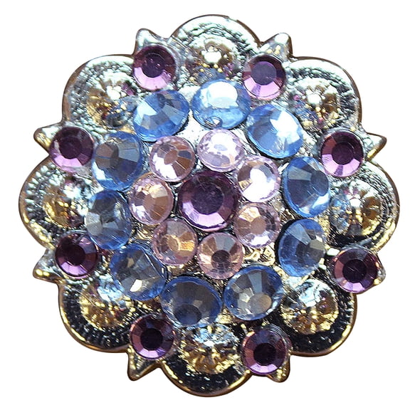 Set Of 4 Screw Back Concho Rose Aqua Marine Crystal 1-1/4In Saddle