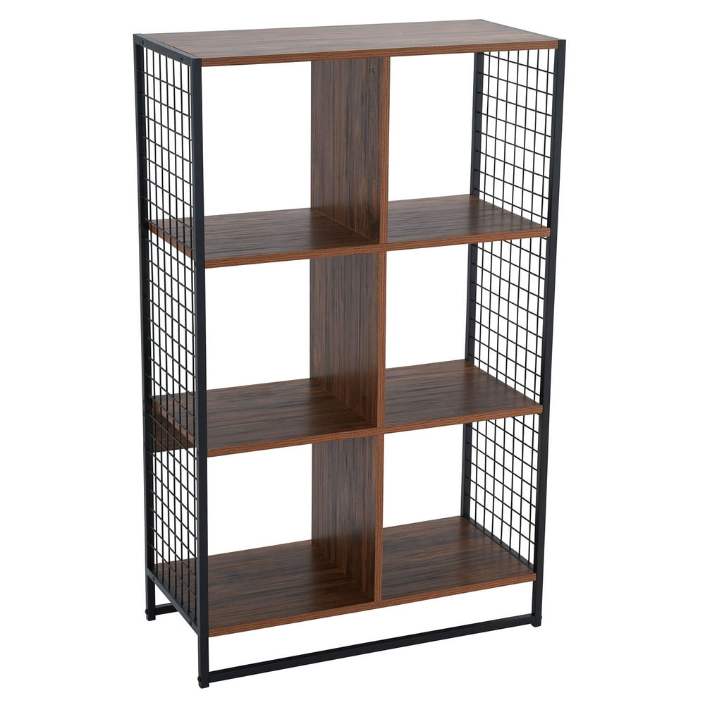 Household Essentials 6 Cube Organizer with Mesh Side Panels, Hickory