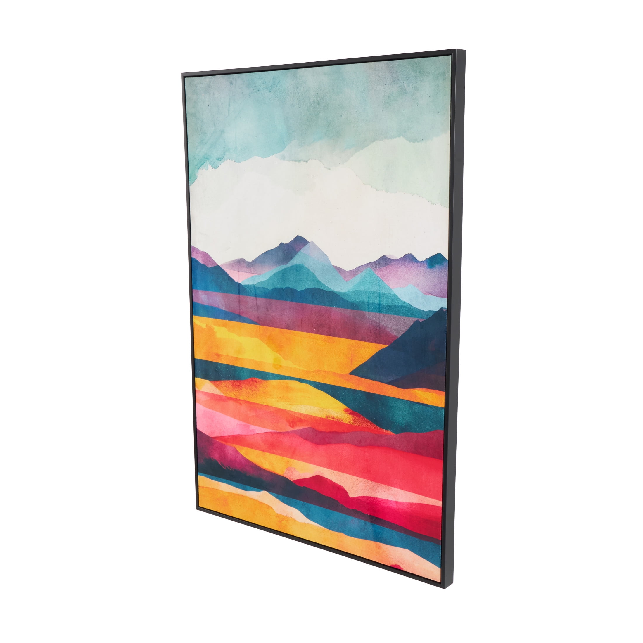 33" x 48" Mountains and Lake View Abstract Framed Wall Art with Black Frame, by DecMode