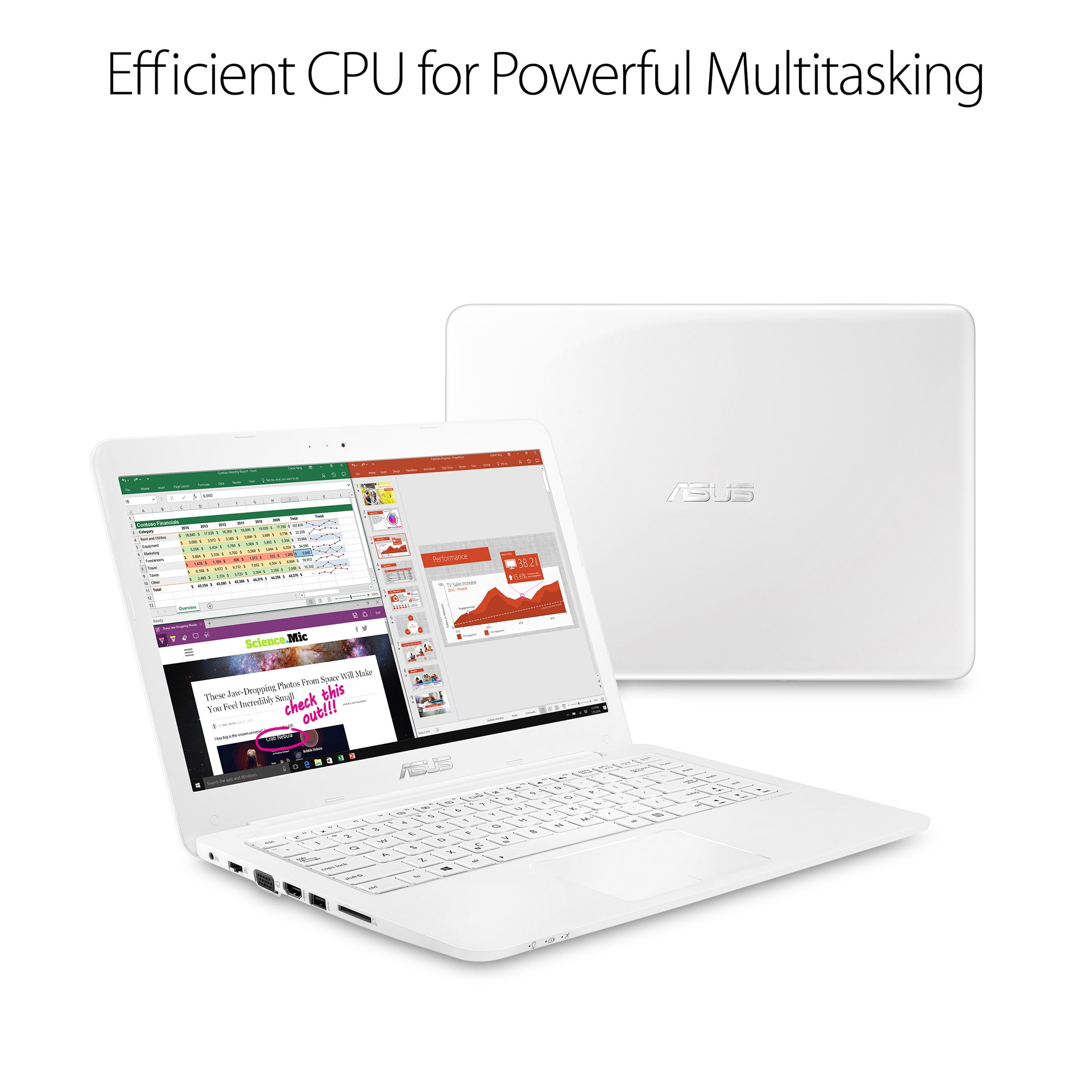ASUS Laptop 15.6", AMD Dual Core E2-7015 1.5GHz, 64GB EMMC, 4GB RAM, L402YA-ES22-WH