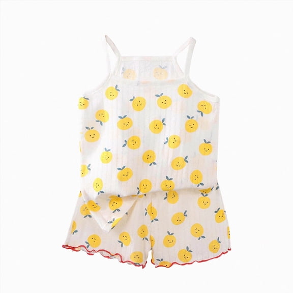 CAICJ98 Toddler Baby Girl Summer Clothes 3 6 12 18 Months 2T 3T 4T 5T Girls Outfits Cute Printed Sleeveless Tank Top and Shorts Set Toddler Girls Clothes (Yellow,12-18 Months)