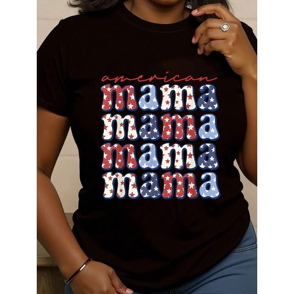 Retro Groovy American Mama 4th Of July Patriotic Mom Womens T-Shirt