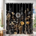 thumbnail image 2 of Vintage Boho Floral Shower Curtain with Hooks, Black & Gold Floral Bathroom Curtain, Waterproof Farmhouse Decor, 2 of 9