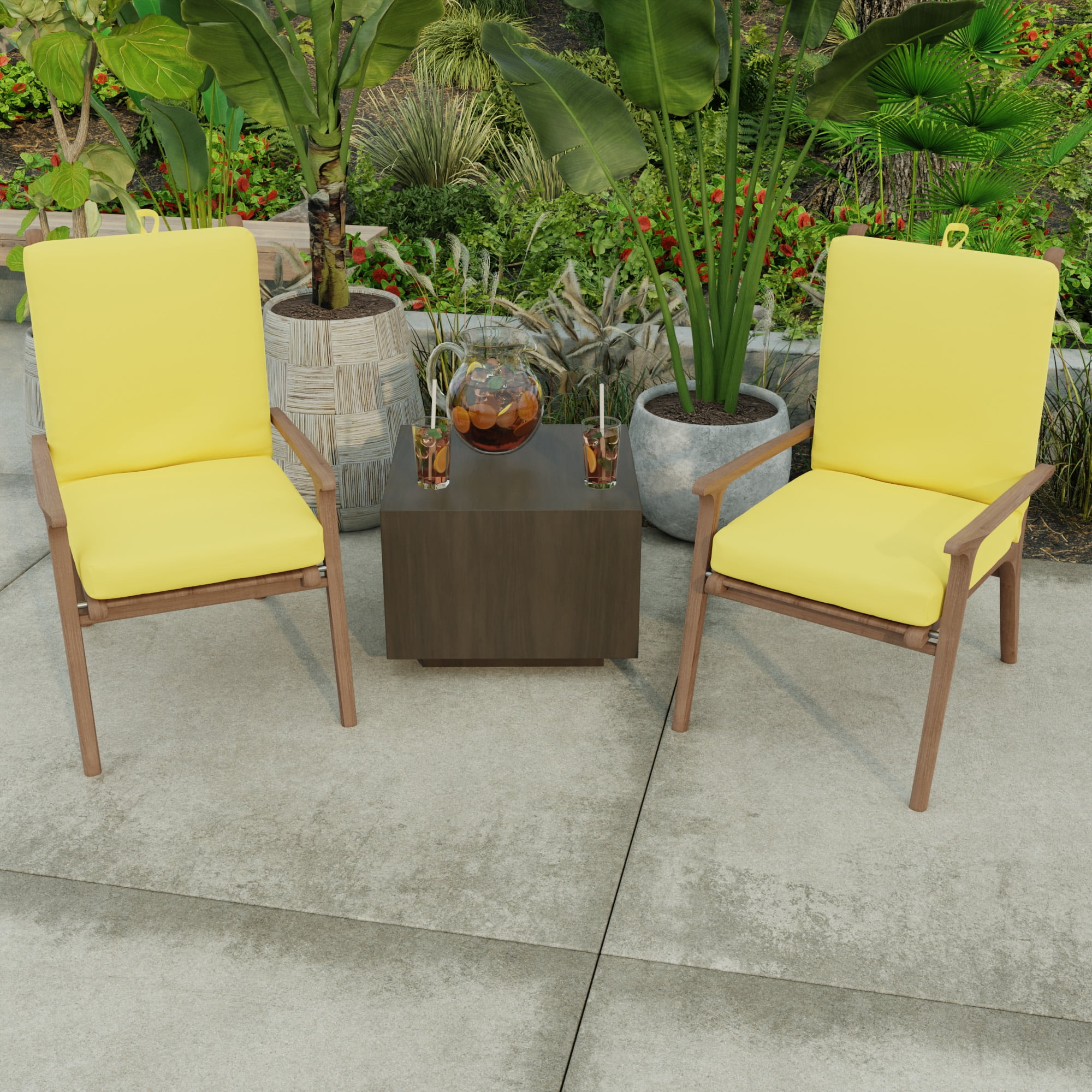 Jordan Manufacturing 44" x 21" Sunray Yellow Solid Rectangular Outdoor Chair Cushion with Ties and Hanger Loop