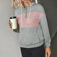 thumbnail image 3 of Womens Colorblock Hoodies Drawstring Button Hooded Sweatshirts Sports Casual Hoody Pullover Tops with Pocket (L, Gray), 3 of 7