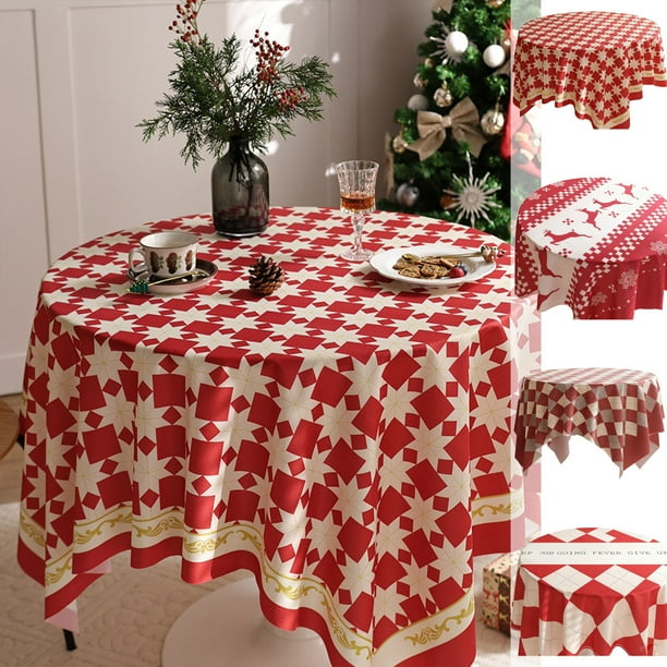 Mantel Navideño a Cuadros Rojos y Blancos Estilo Retro para Fotos | 120 X 120 Cm | Poliéster | 300 G | Decoración para Cocina y Comedor | Uso Interior y Exterior