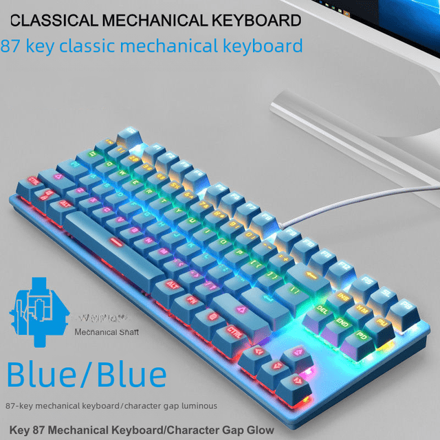 Teclado mecánico para juegos de deportes electrónicos con eje azul y cable USB de 87 teclas