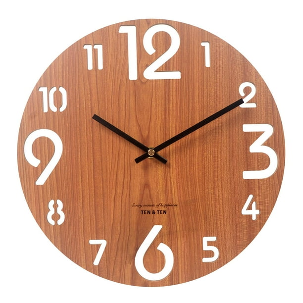 Reloj de pared de madera de 30 cm con pilas para el hogar, la oficina, la escuela y la sala de estar. 413